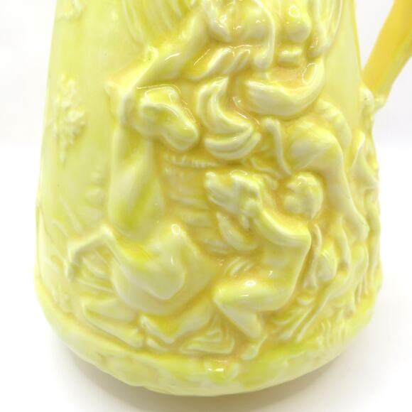 Vintage Yellow Relief Pitcher Cherubs Signed HEM ’77 “Tudir” Studio Pottery - Picture 6 of 14
